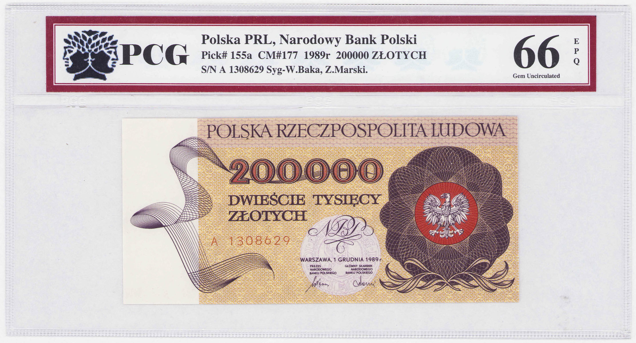 PRL 200.000 złotych 1989 seria A, PCG 66 EPQ - POCZĄTKOWA SERIA